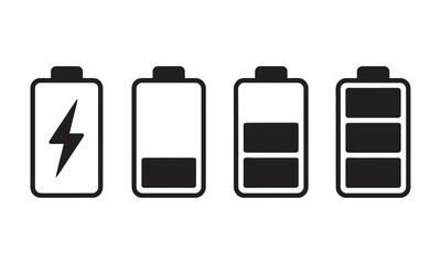  Battery Charging and Level Icons Set, Power Status Indicators, vector illustration