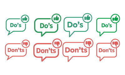 Do's and Don'ts Icons, Like & Dislike Guidelines, vector illustration