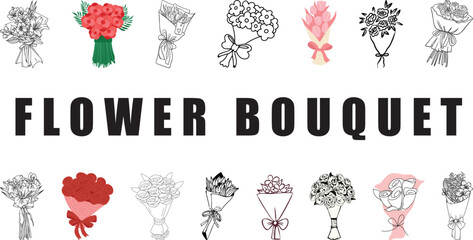 Bouquet of flower, bouquet, classic bouquet, bouquet design, flower and bouquet art set collection.