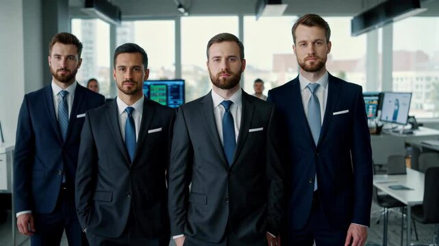 Men in suits in the office group photo Business elite team unveiled