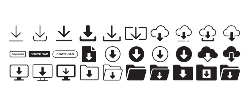 Download Icon Set, Diverse Symbols for Digital Downloads, vector illustration