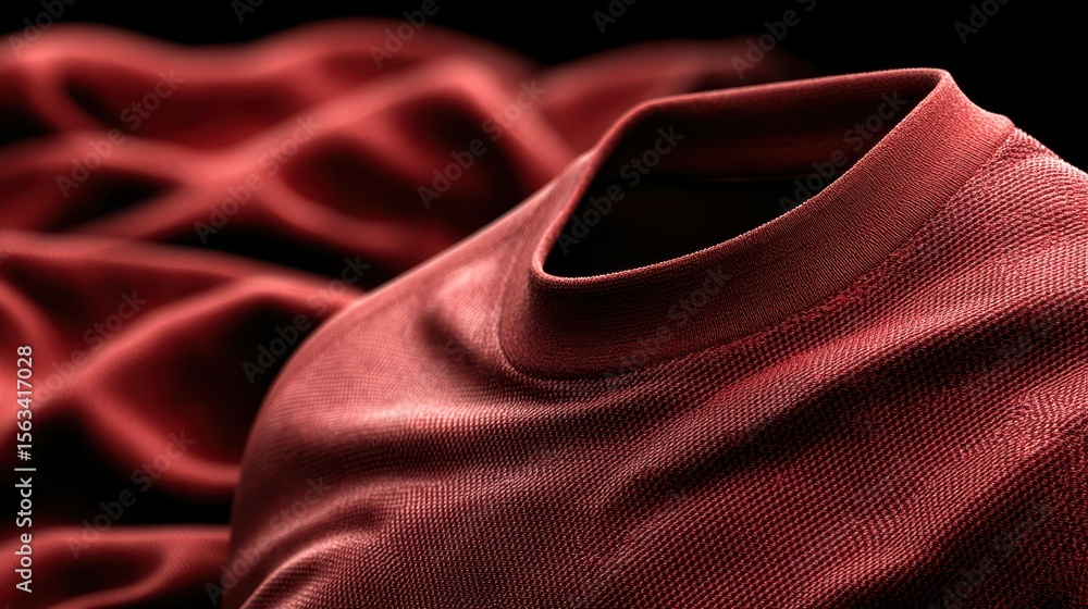 Poster red fabric texture with close-up of a folded garment on a dark background showcasing depth and detai