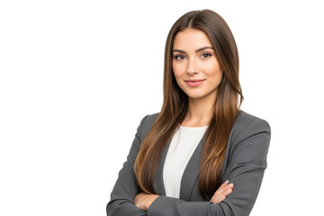Portrait of young business woman on transparent