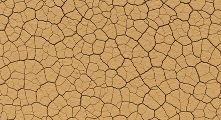 Detailed view of dry cracked earth featuring intricate patterns of fissures on a tan surface