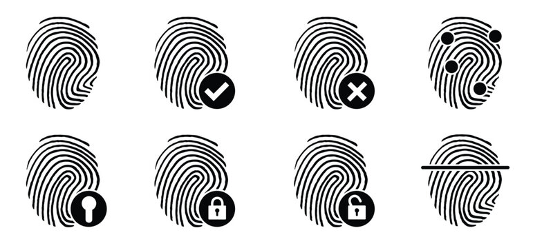 Line finger print icon. Finger print id authentication. ID private information code. Finger prints scanning concept. scan or scanner for lock secure security logo. Digital fingerprint, identification.