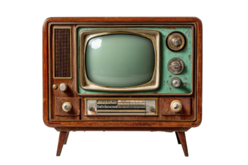 Vintage Television Retro Radio Antique Electronics Nostalgia Green Teal Brown Wood isolated on a transparent background