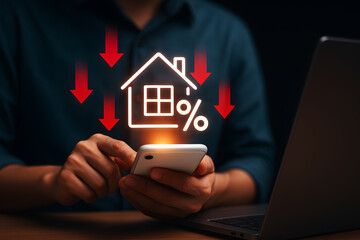 House percentage decline red arrows financial graph