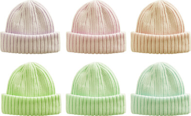 Pastel Beige Winter Knit Cap, Beanie hat - Color Variations Isolated on White Background, PNG
