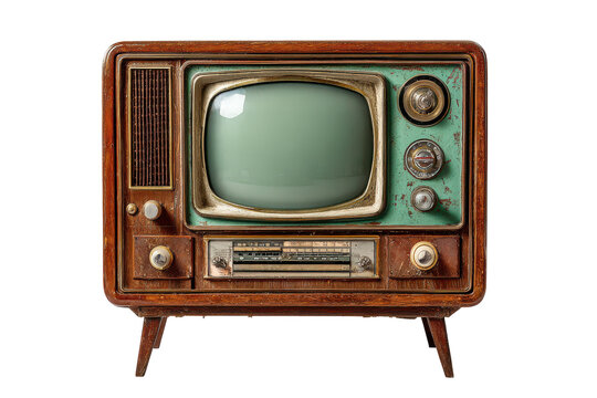 Vintage Television Retro Radio Antique Electronics Nostalgia Green Teal Brown Wood isolated on a transparent background