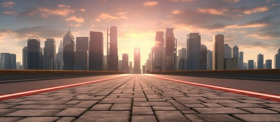 Singapore cityscape at sunset with a vibrant sky over the urban skyline and towering buildings