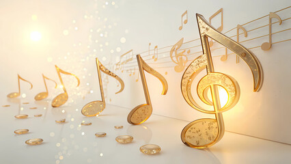 Golden music notes background for musical events and celebrations with elegant design and bright light