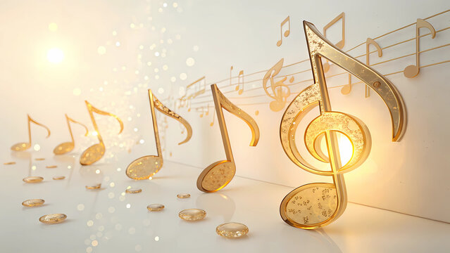 Golden music notes background for musical events and celebrations with elegant design and bright light