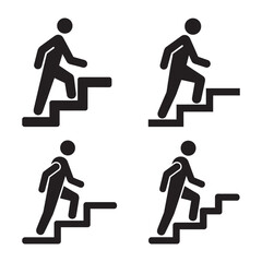 Black Man Climbing Up Stairs Pictogram Icons, vector illustration