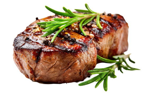 Grilled Steak Rosemary Garnish Delicious Food isolated on a transparent background