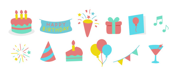 Birthday party elements vector graphic illustration