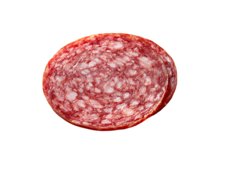 Two Slices Red Salami Sausage Closeup View Isolated on a transparent background meat food