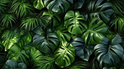 Fresh green palm tree foliage in a lush garden