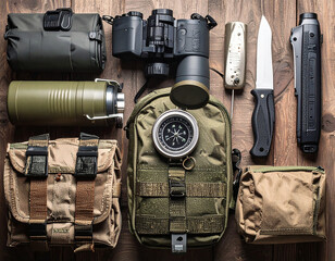 Military Survival Kit Flat Lay
