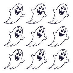 Smiling ghost icon set silhouette isolated on white background