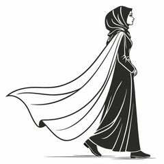 Naklejka premium black silhouette woman khimar hijab full length