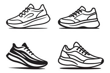 Running Shoes Vector Set – Athletic Sneaker Line Art Icons for Sportswear, Fitness & Footwear Branding
