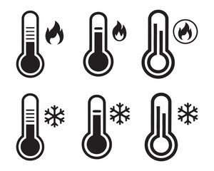 Temperature Icons Set, Hot, Cold, and Thermometer, vector illustration