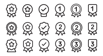 Black Outline Winner, Approved, and Ranking Badges, vector illustration