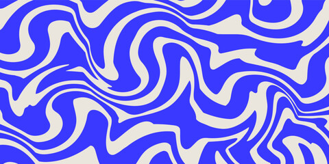 Blue wavy lines abstract background. Trendy psychedelic retro style backdrop. Waves, swirl and twirl pattern. Twisted distorted vector texture. Y2k aesthetic design