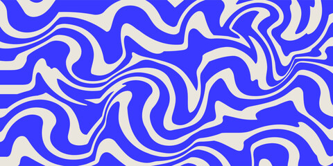 Blue wavy lines abstract background. Trendy psychedelic retro style backdrop. Waves, swirl and twirl pattern. Twisted distorted vector texture. Y2k aesthetic design