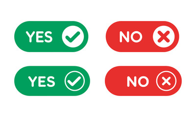 Yes and No Buttons with Checkmark and Cross Icons, vector illustration
