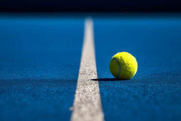 Tennis ball and service line,Tennis ball on blue court