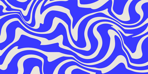 Blue wavy lines abstract background. Trendy psychedelic retro style backdrop. Waves, swirl and twirl pattern. Twisted distorted vector texture. Y2k aesthetic design