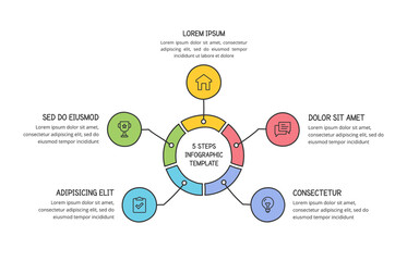 Simple hand drawn circle diagram with five elements, doodle infographics, vector eps10 illustration