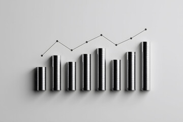 oins arranged as a bar chart with a graph line above 