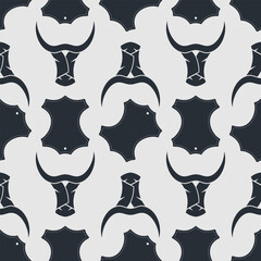 Leather craft seamless pattern with Genuine leather symbol and Bull's head. Vector illustration
