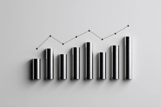 oins arranged as a bar chart with a graph line above 