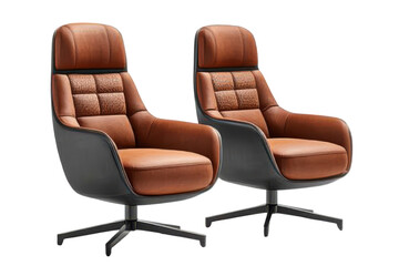 Naklejka premium Two Modern Brown Leather Swivel Chairs Elegant Design Home Decor isolated on a transparent background