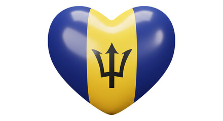 Barbados Heart Flag: A 3D heart-shaped rendering of the Barbadian flag, featuring the distinct trident emblem on a yellow and blue background.
