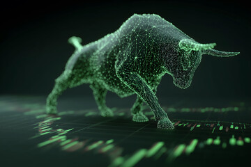 Fototapeta premium Bull Green Stock Market Chart Dark Mode