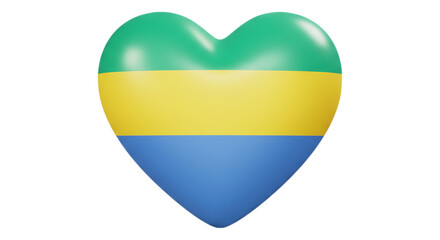 Gabon Flag Heart: A digital rendering of Gabon's national flag displayed on a heart shape, symbolizing patriotism and national pride.