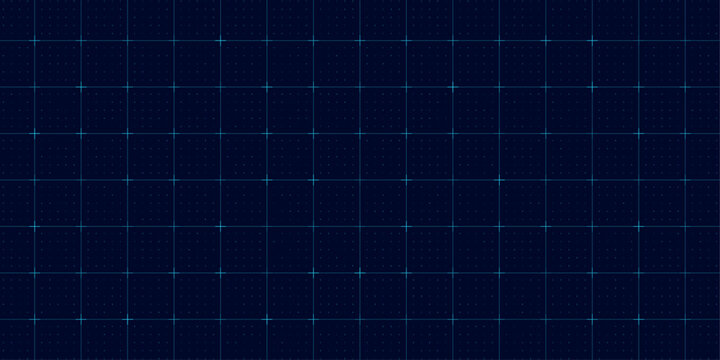 Hi-tech pattern with blue square grid, cross points and digital dot matrix on black background. Futuristic user interface layout for HUD design or tech dashboard. Vector illustration.