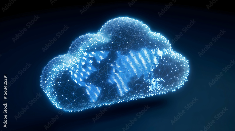 Aufkleber a digital cloud made of blue interconnected nodes and lines, symbolizing global data networks and cl