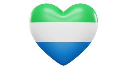 Sierra Leone Heart: A beautifully rendered 3D heart in the colors of the Sierra Leone flag, a symbol of love and national pride.