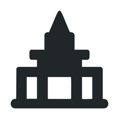 Iconic silhouette of a building with towered roof and arched windows