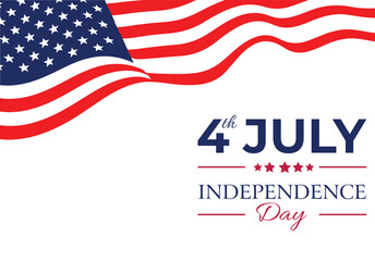 Elegant 4th of July Banner with Waving American Flag and Bold Independence Day Typography in Red, White, and Blue