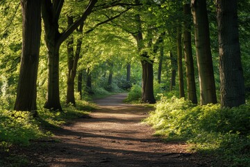 Fototapeta premium Natural tree arch over dirt path with soft light