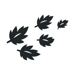 Four black silhouette leaves in various sizes on white background