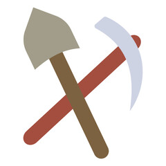 Crossing spade pickaxe icon. Simple pickaxe and excavation, digging silhouette symbol website graphic design. Web site page and mobile app design isolated on white background. Vector image.