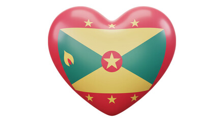 Grenada flag icon,love symbol: a 3D rendering of Grenada flag with a heart-shaped, embodying love and patriotism for the nation.