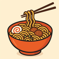 Illustration of Ramen Noodles in Bowl